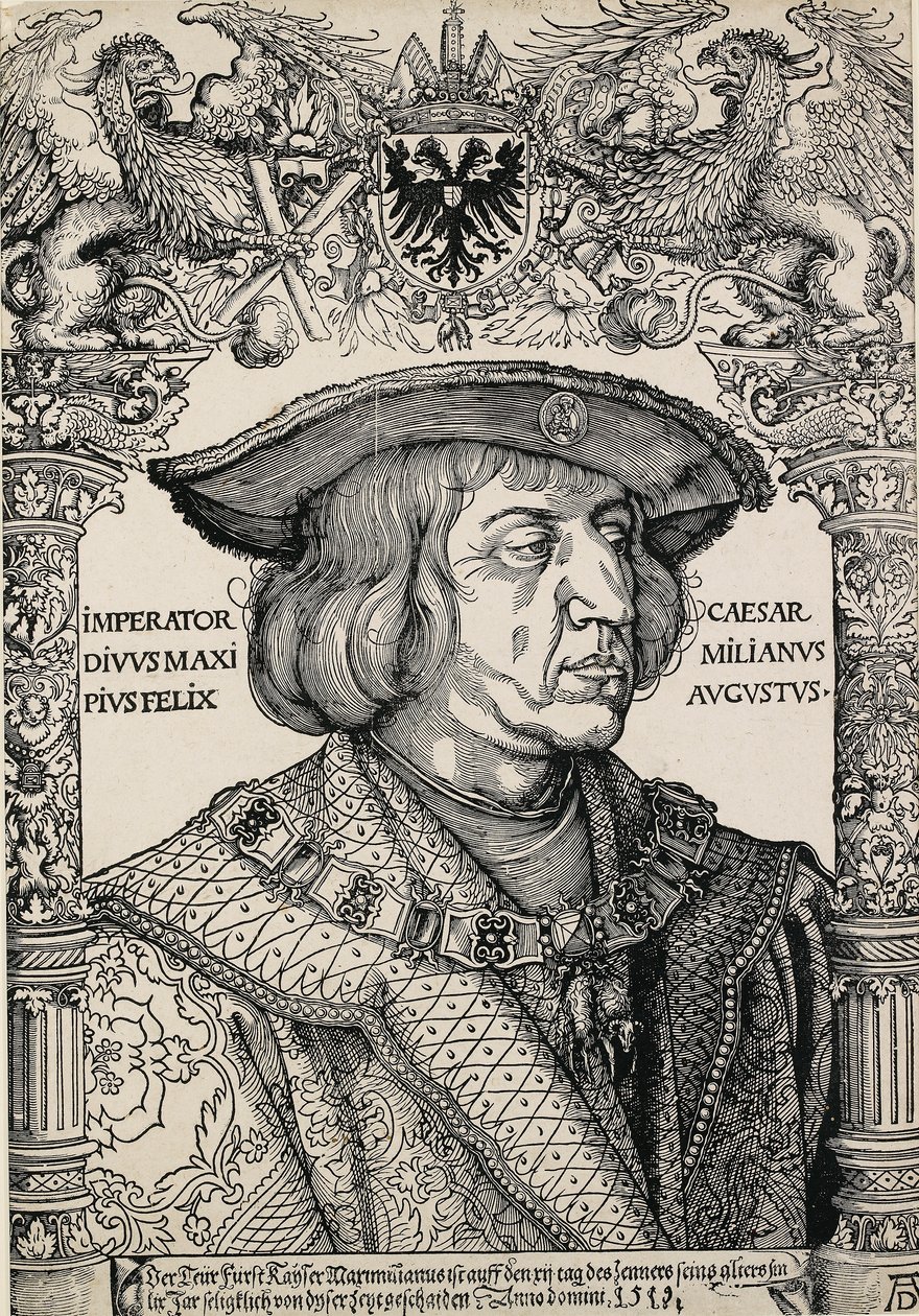 Portret cesarza Maksymiliana I, ok. 1519 autorstwa Albrecht Dürer