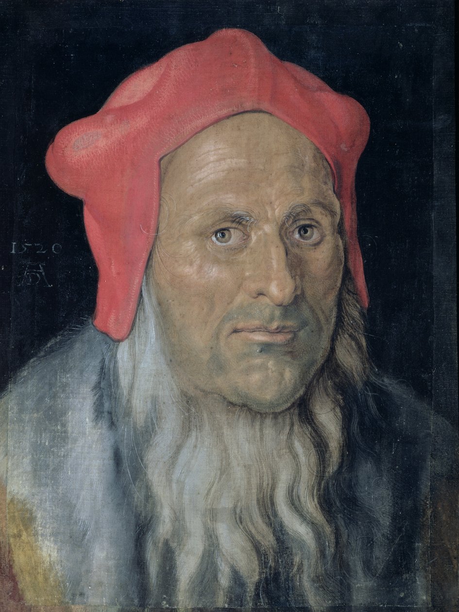 Portret brodatego mężczyzny w czerwonym kapeluszu, 1520 autorstwa Albrecht Dürer