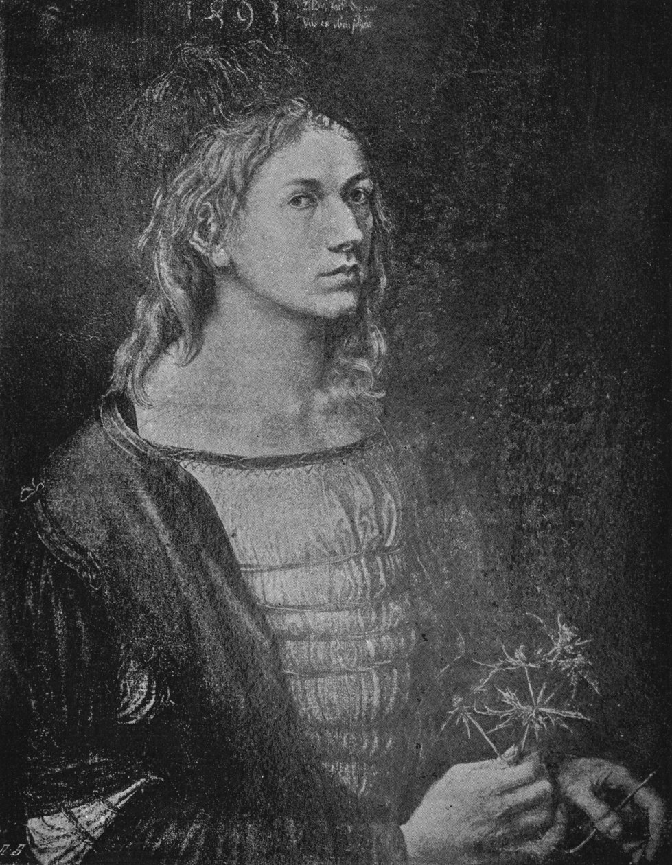Portret artysty trzymającego oset, 1493, 1906 autorstwa Albrecht Dürer