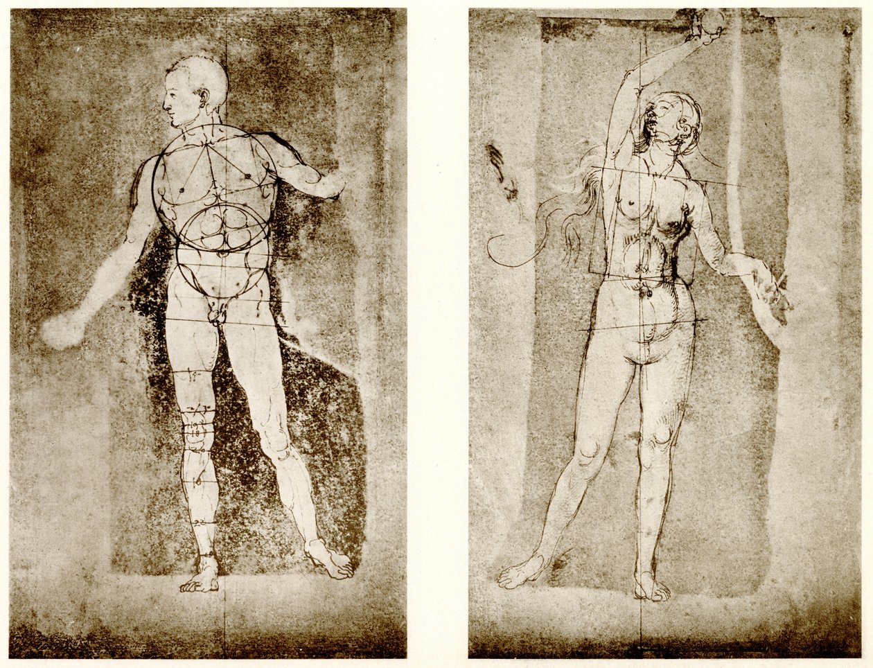 Badanie proporcji na przykładzie Adama i Ewy autorstwa Albrecht Dürer