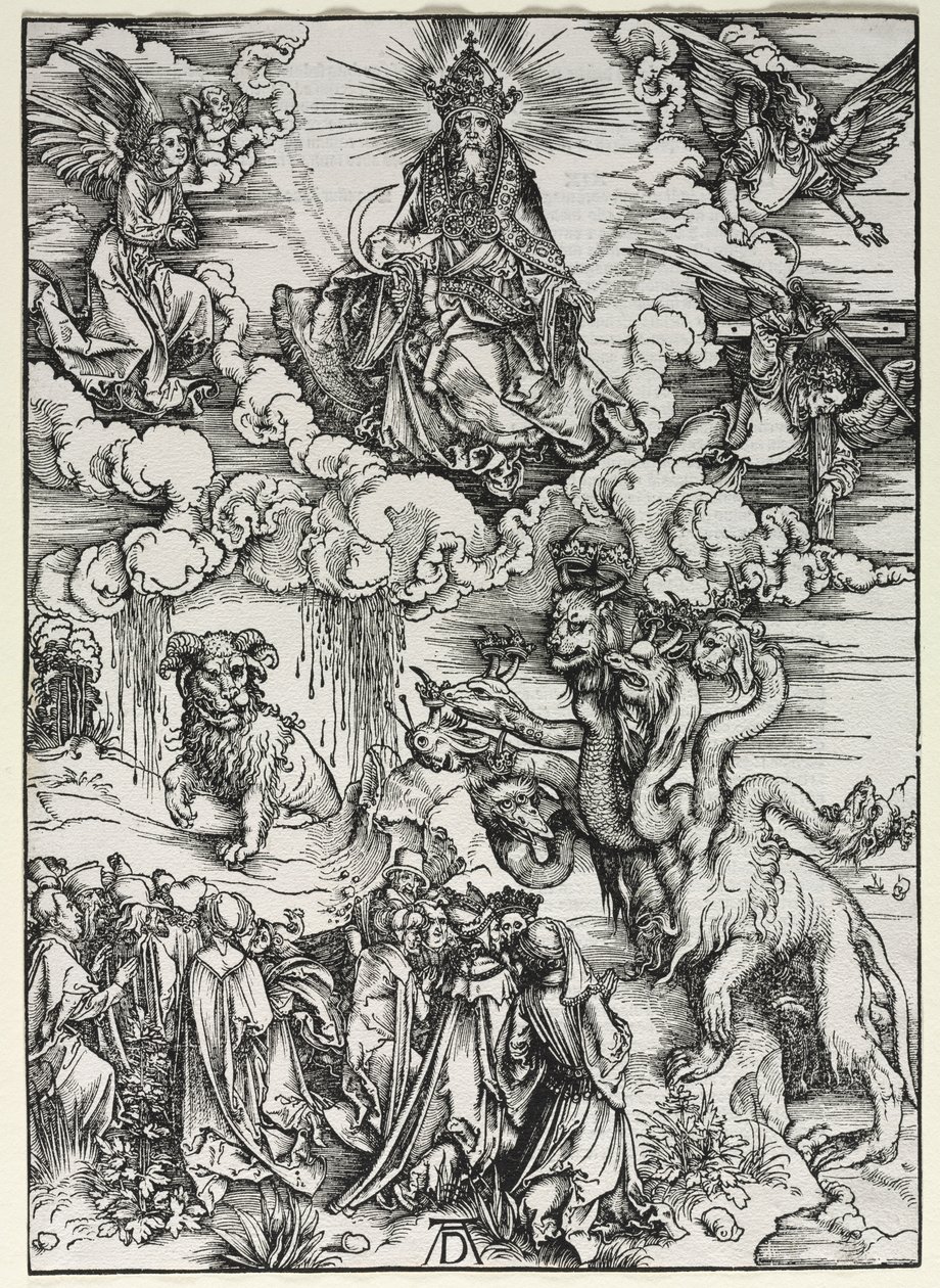 Objawienie św. Jana: Bestia z baranimi rogami autorstwa Albrecht Dürer