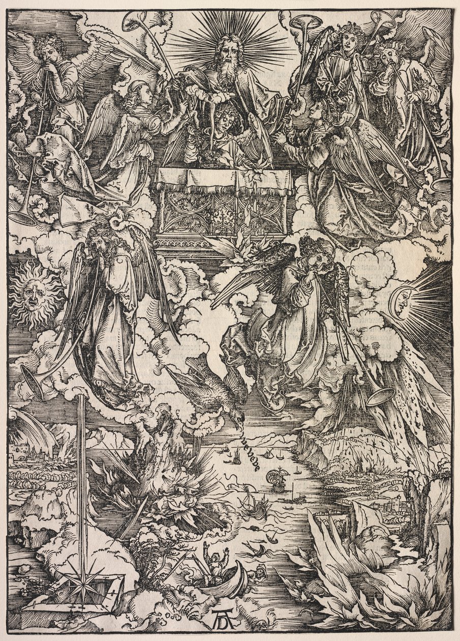 Objawienie św. Jana: siedmiu aniołów z trąbkami autorstwa Albrecht Dürer
