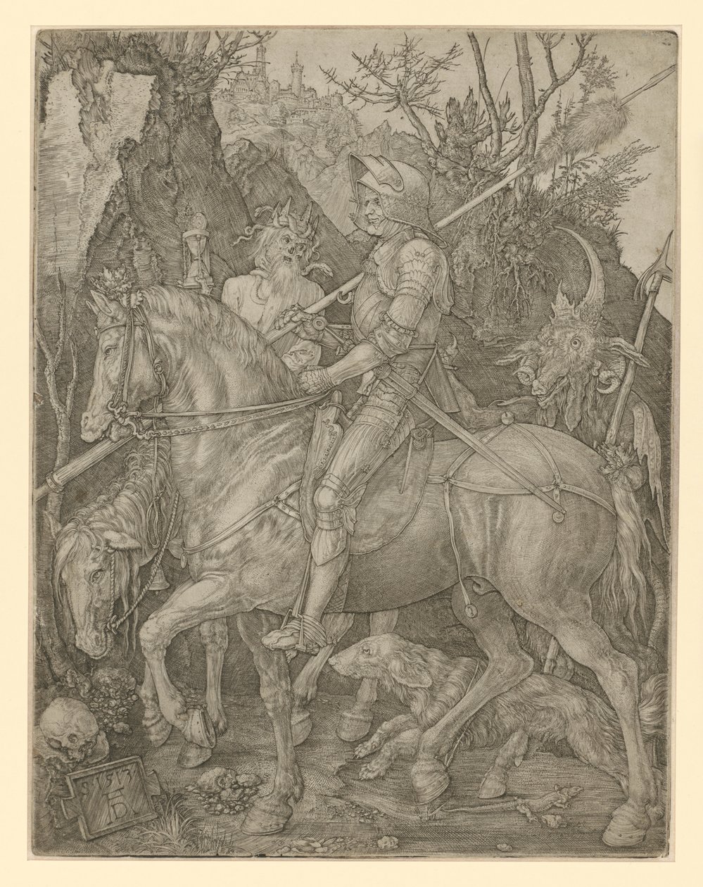 Rycerz, śmierć i diabeł autorstwa Albrecht Dürer