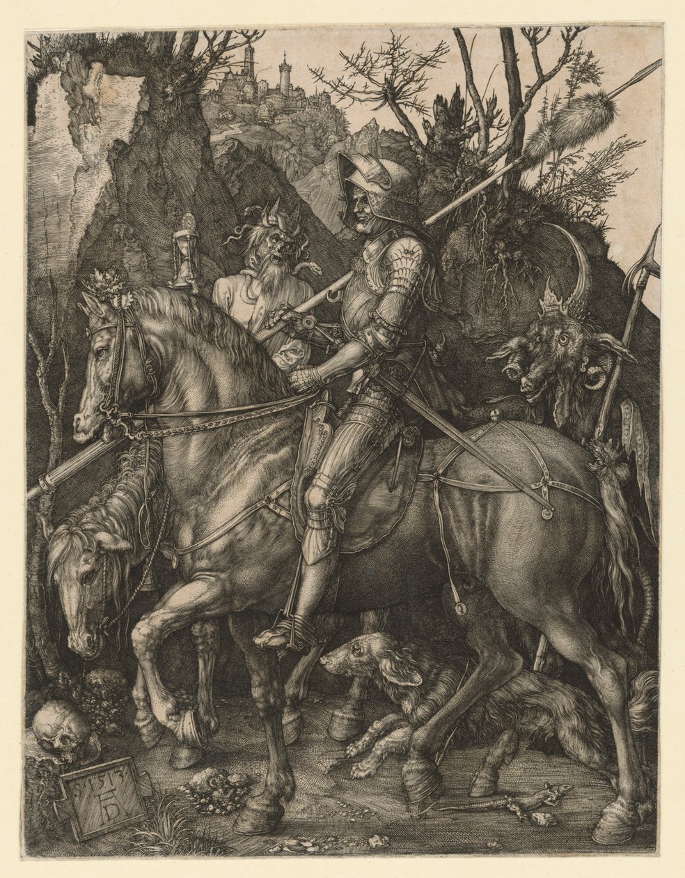 Rycerz, śmierć i diabeł autorstwa Albrecht Dürer