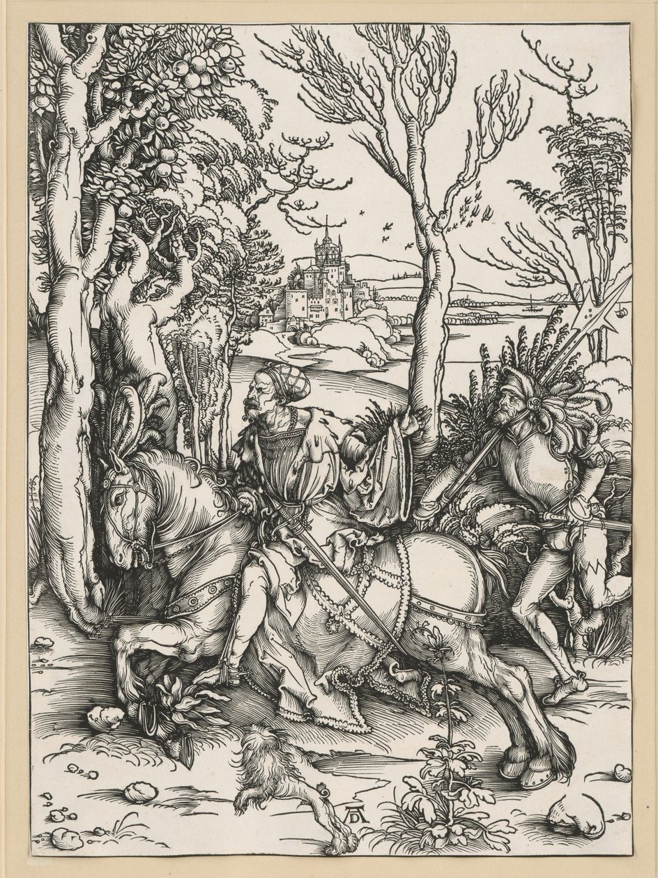 Rycerz na koniu i landsknecht autorstwa Albrecht Dürer