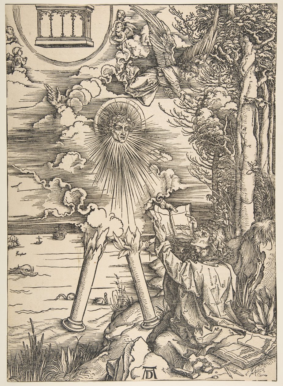 Św. Jan połykający księgę, z Apokalipsy, wydanie łacińskie, 1511, 1511. autorstwa Albrecht Dürer