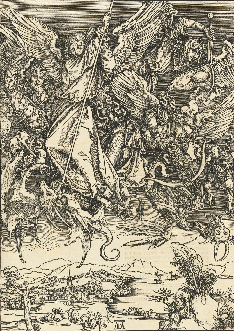 Święty Michał walczący ze smokiem, prawdopodobnie ok. 14961498 opublikowany 1511. autorstwa Albrecht Dürer