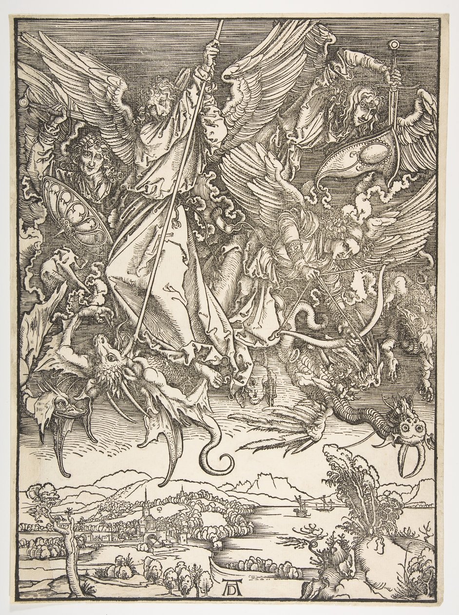 Święty Michał i Smok, z Apokalipsy, ca. 1498. autorstwa Albrecht Dürer