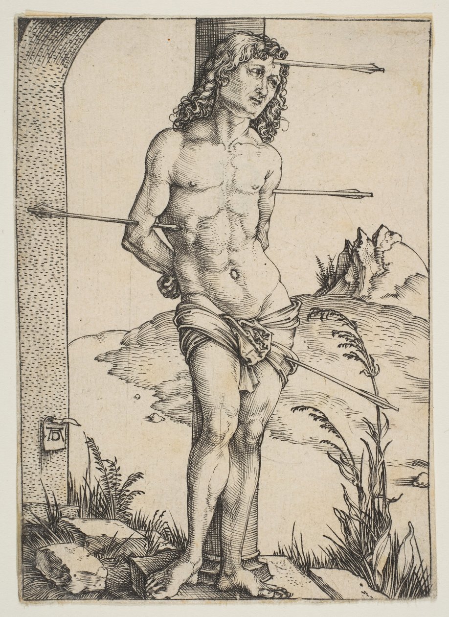 Św. Sebastian przywiązany do kolumny, ca. 1499. autorstwa Albrecht Dürer