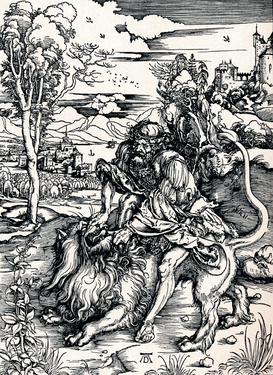 Samson rozdzierający lwa, 1497 1906 autorstwa Albrecht Dürer