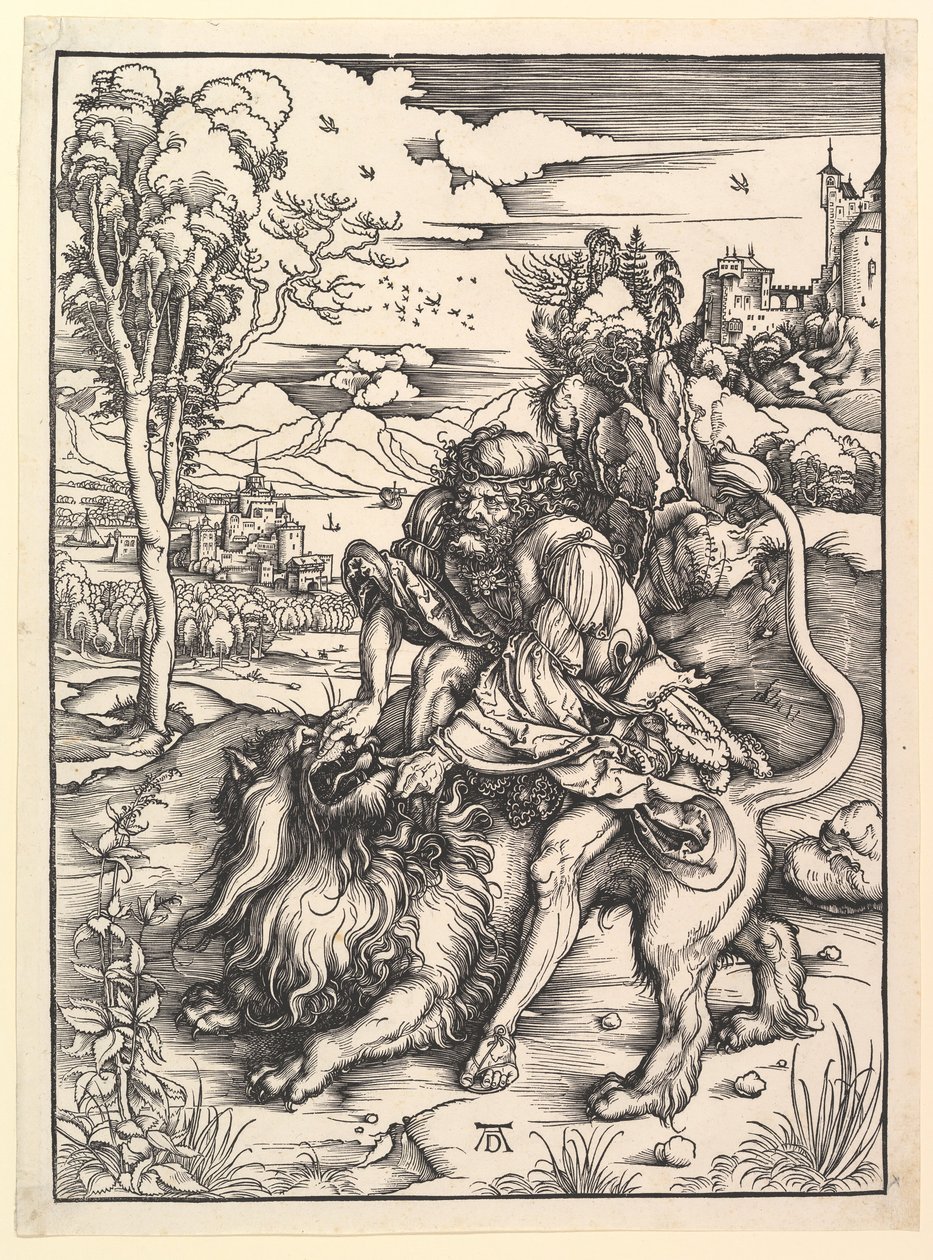 Samson Rozdzierający Lwa, ca. 1497-98. autorstwa Albrecht Dürer