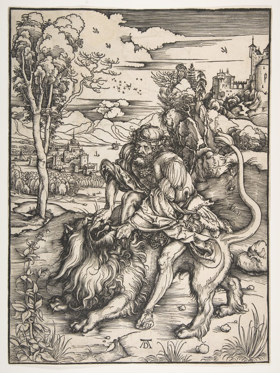 Samson Rending the Lion, ca. 1497-98. autorstwa Albrecht Dürer