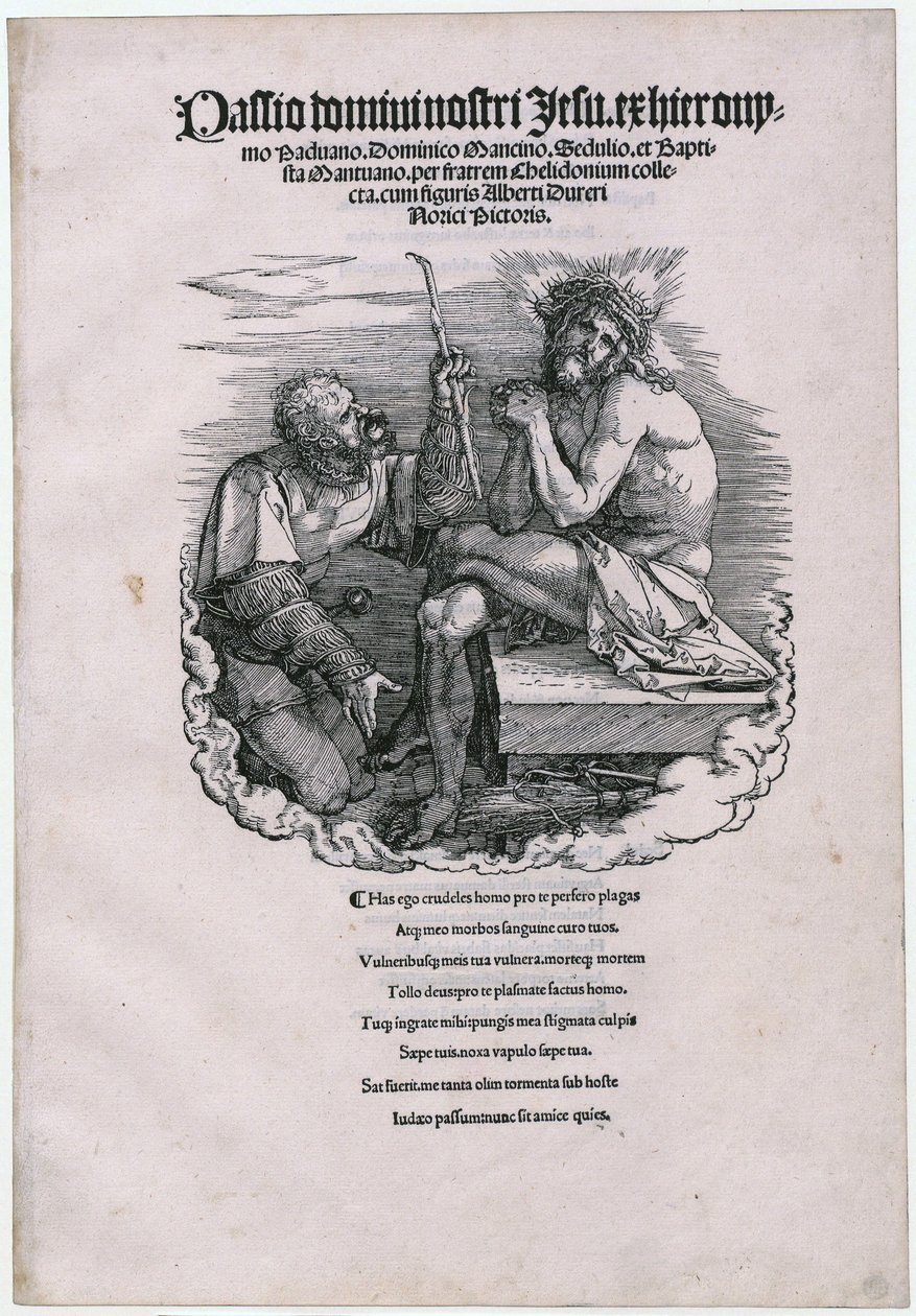 „Cierpiący Chrystus i żołnierz”, arkusz 1 [strona tytułowa] cyklu „Wielka Pasja” autorstwa Albrecht Dürer