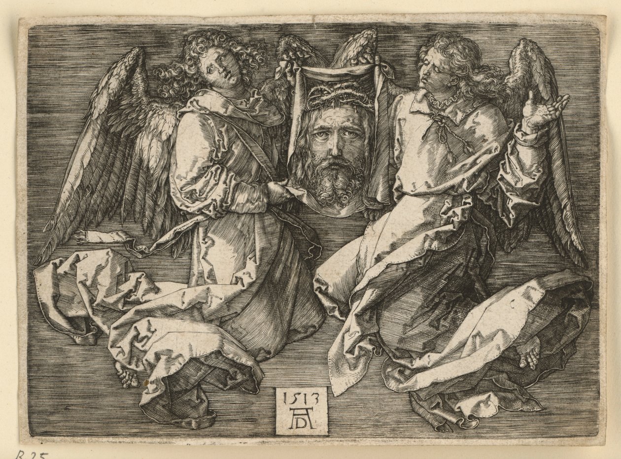 Chusta świętej Weroniki, podtrzymywana przez dwóch aniołów autorstwa Albrecht Dürer