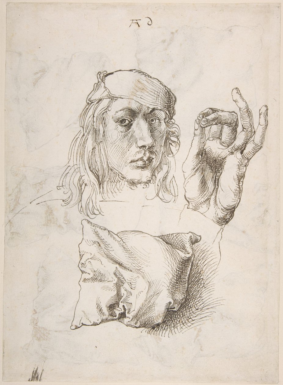 Autoportret, Studium dłoni i poduszki autorstwa Albrecht Dürer