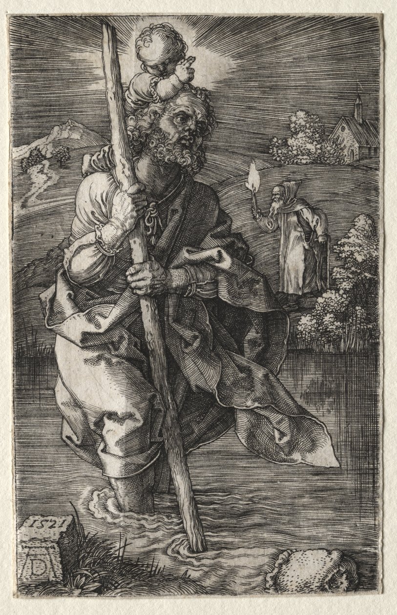 Święty Krzysztof, zwrócony w prawo autorstwa Albrecht Dürer