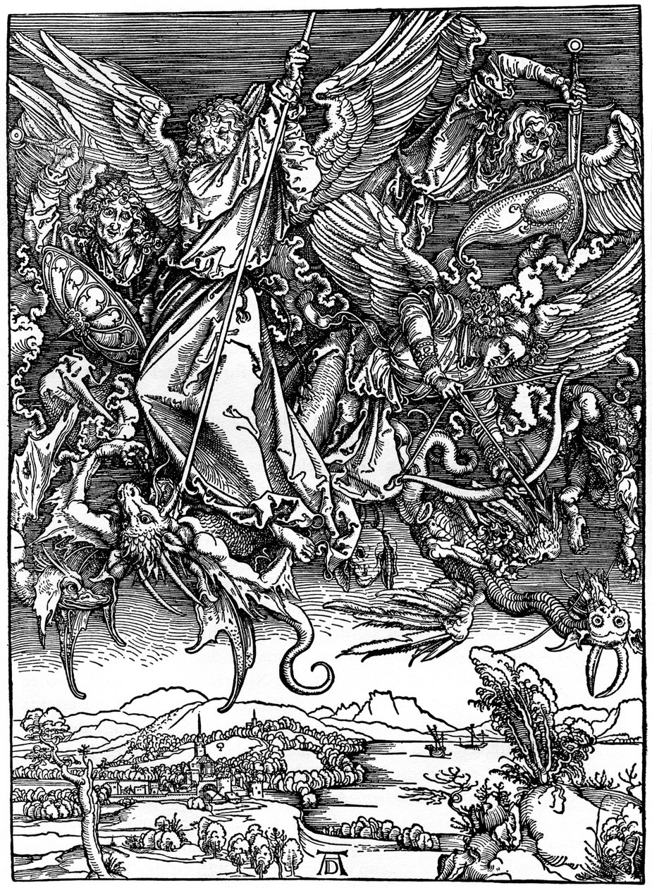 Św. Michał walczący ze smokiem, 1498, 1936 autorstwa Albrecht Dürer