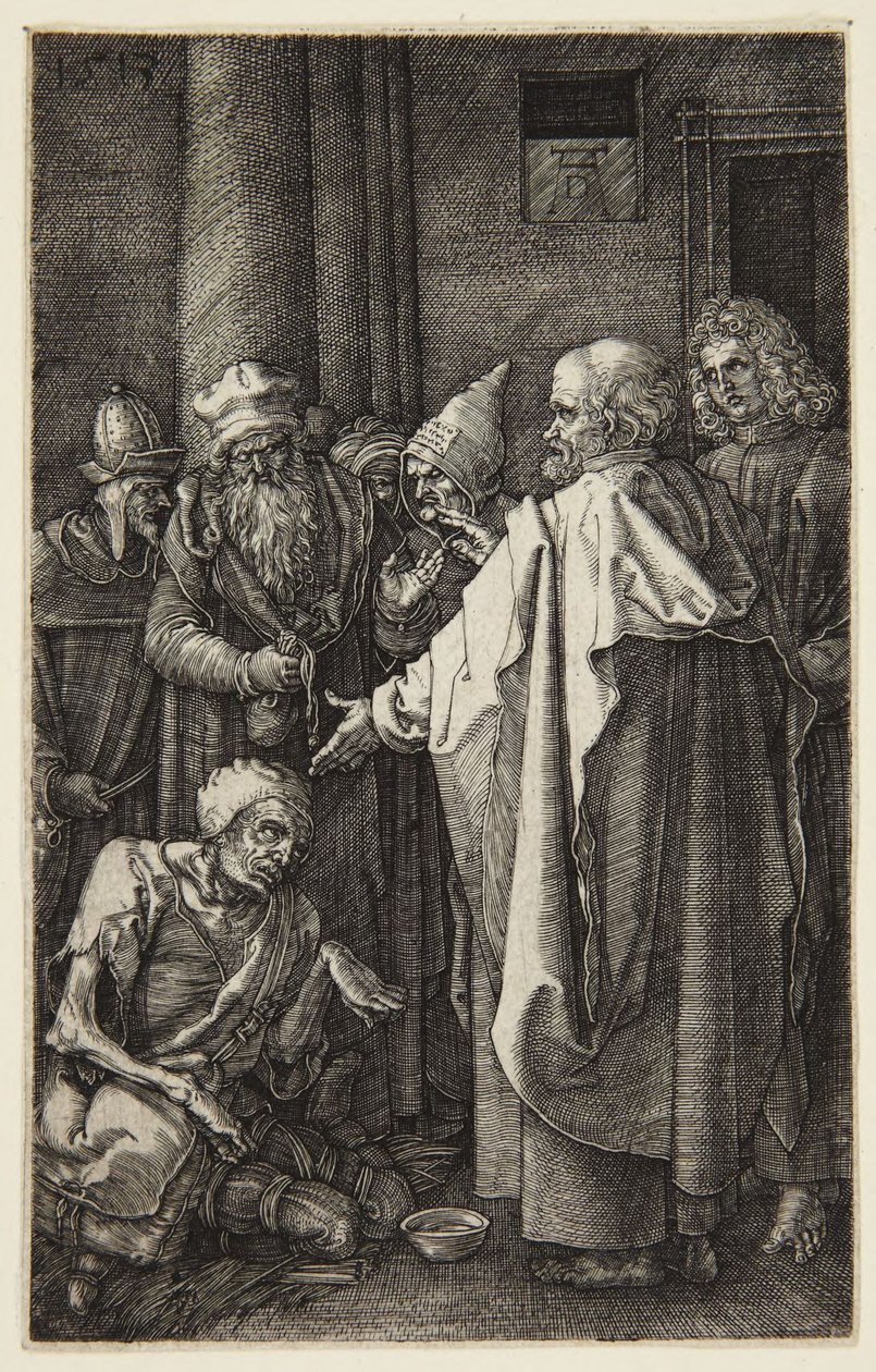 Św. Piotr i św. Jan uzdrawiają chromego (seria „Pasja” – ryciny) autorstwa Albrecht Dürer