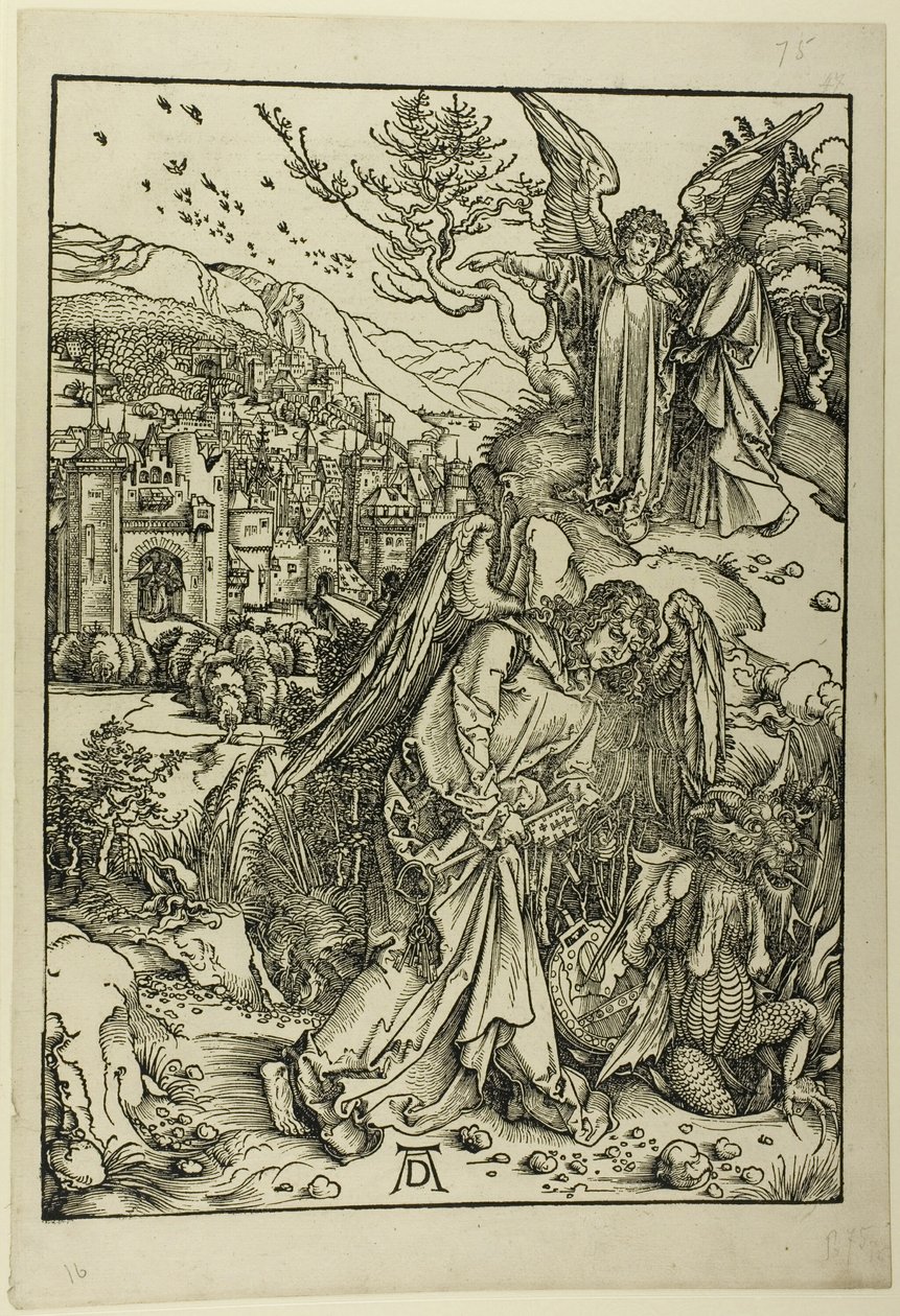 Anioł z kluczem do bezdennej jamy, z filmu Apocalypse autorstwa Albrecht Dürer