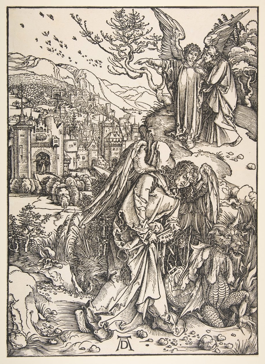 Anioł z kluczem do bezdennej jamy, 1511. autorstwa Albrecht Dürer