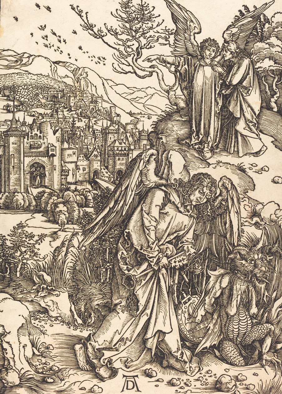 Anioł z kluczem do otchłani bez dna, prawdopodobnie ok. 14961498. autorstwa Albrecht Dürer