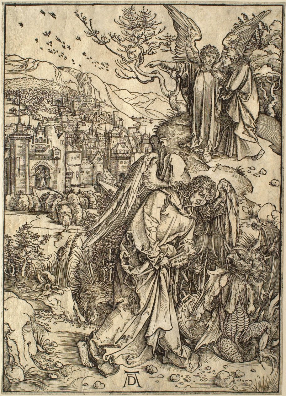 Apokalipsa: Anioł z kluczem do otchłani autorstwa Albrecht Dürer