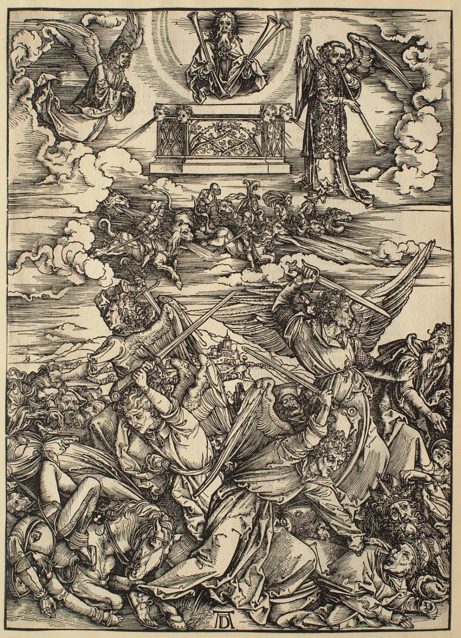 Apokalipsa: Czterej mszczący się aniołowie autorstwa Albrecht Dürer