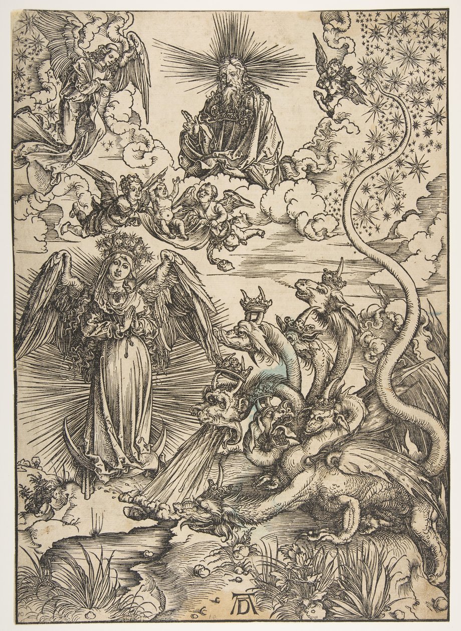 Kobieta apokaliptyczna z Apokalipsy, wydanie łacińskie, 1511, 1511. autorstwa Albrecht Dürer