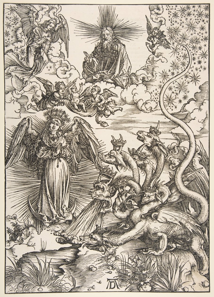 Kobieta apokaliptyczna z serii Apocalypse, 1511. autorstwa Albrecht Dürer