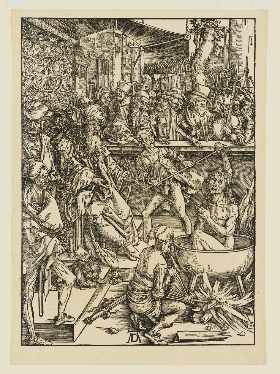 Próba męczeństwa świętego Jana w kotle z wrzącym olejem za Domicjana autorstwa Albrecht Dürer