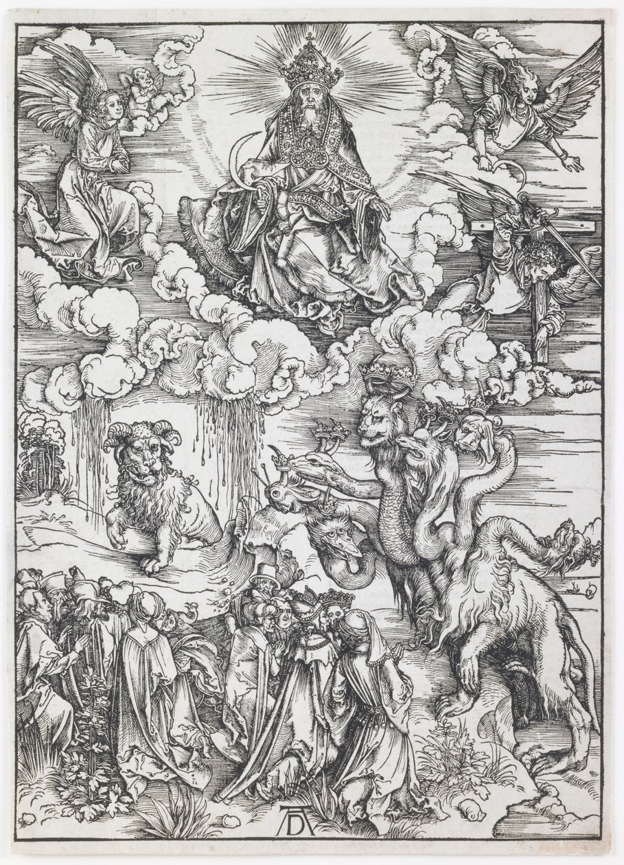 Bestia z dwoma rogami jak baranek z serialu „Apokalipsa” autorstwa Albrecht Dürer