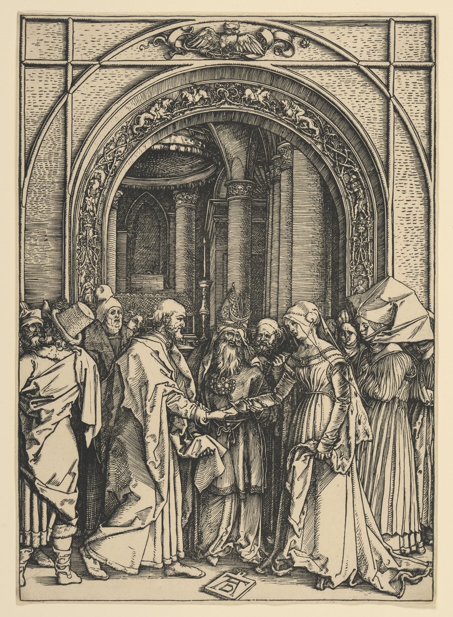 „Zaręczyny Najświętszej Maryi Panny”, z cyklu „Życie Najświętszej Maryi Panny” autorstwa Albrecht Dürer