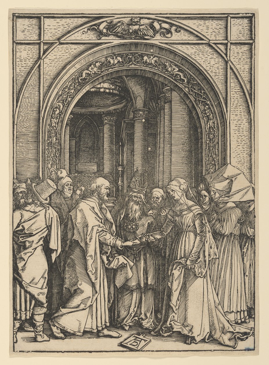 „Zaręczyny Najświętszej Maryi Panny”, z cyklu „Życie Najświętszej Maryi Panny” autorstwa Albrecht Dürer