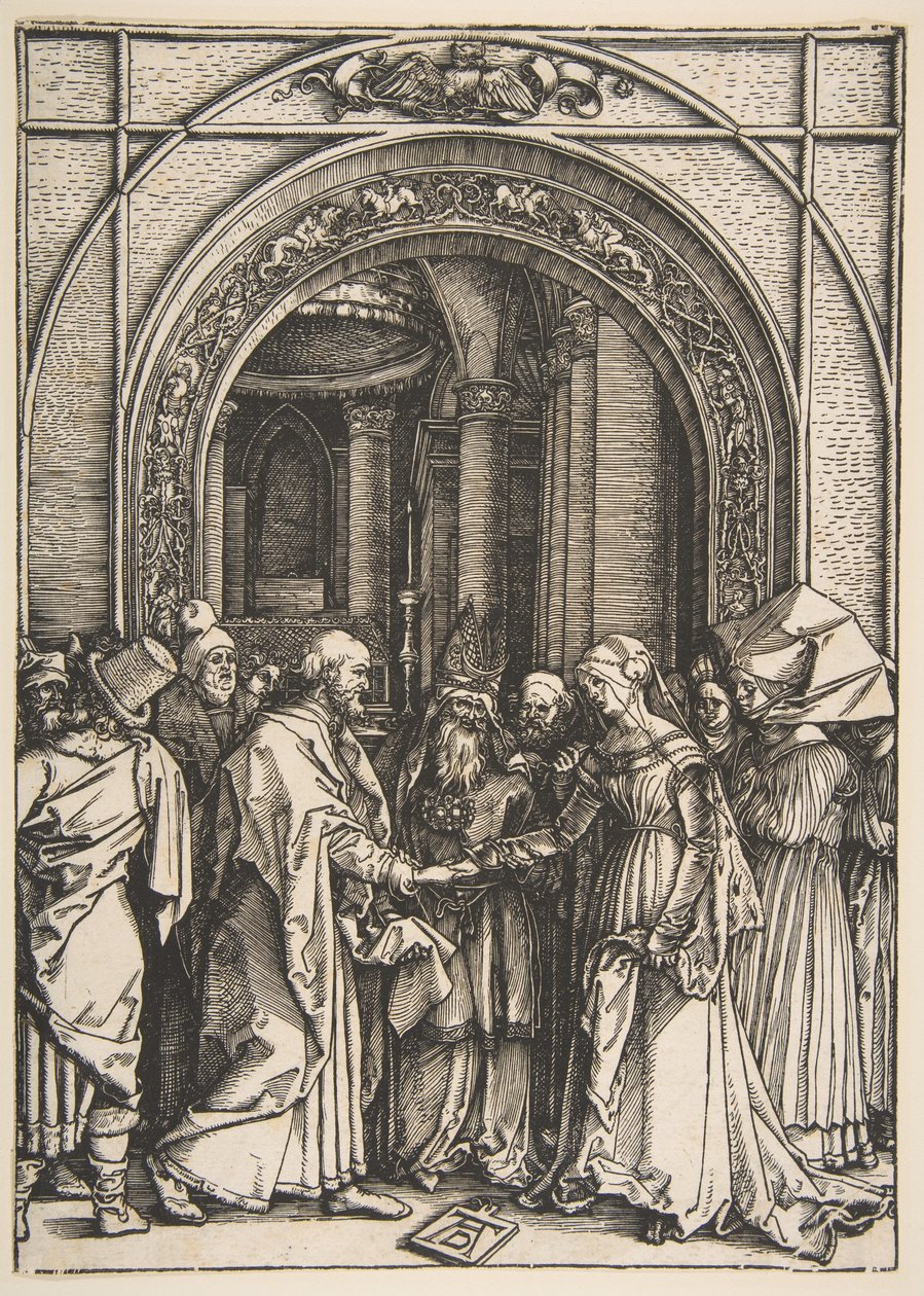 „Zaręczyny Najświętszej Maryi Panny”, fragment z „Życia Najświętszej Maryi Panny” autorstwa Albrecht Dürer