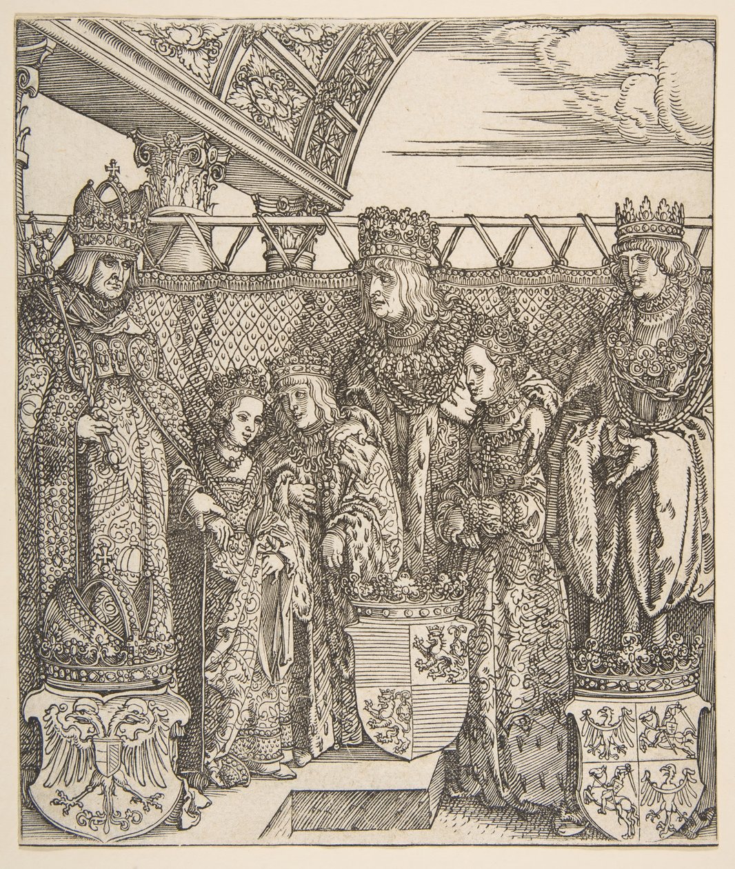 Kongres książąt w Wiedniu, z łuku triumfalnego cesarza Maksymiliana I, 1515. autorstwa Albrecht Dürer