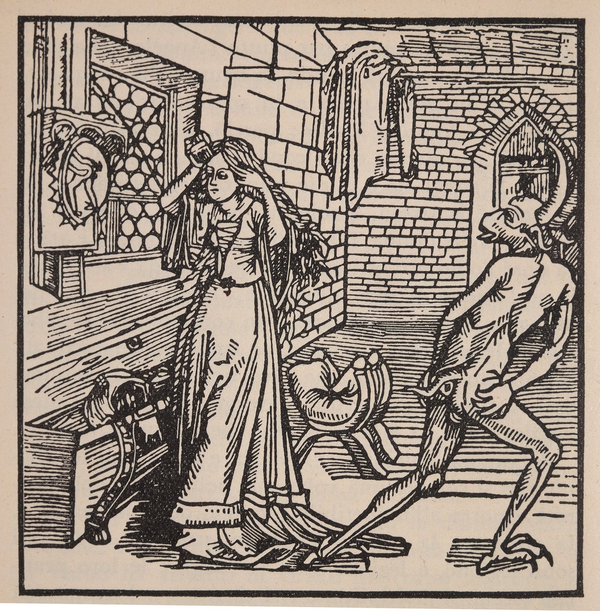 Demon próżności i kokietka, ilustracja z książki "Der Ritter vom Turm", 1498 (zob. też 202574) autorstwa Albrecht Dürer
