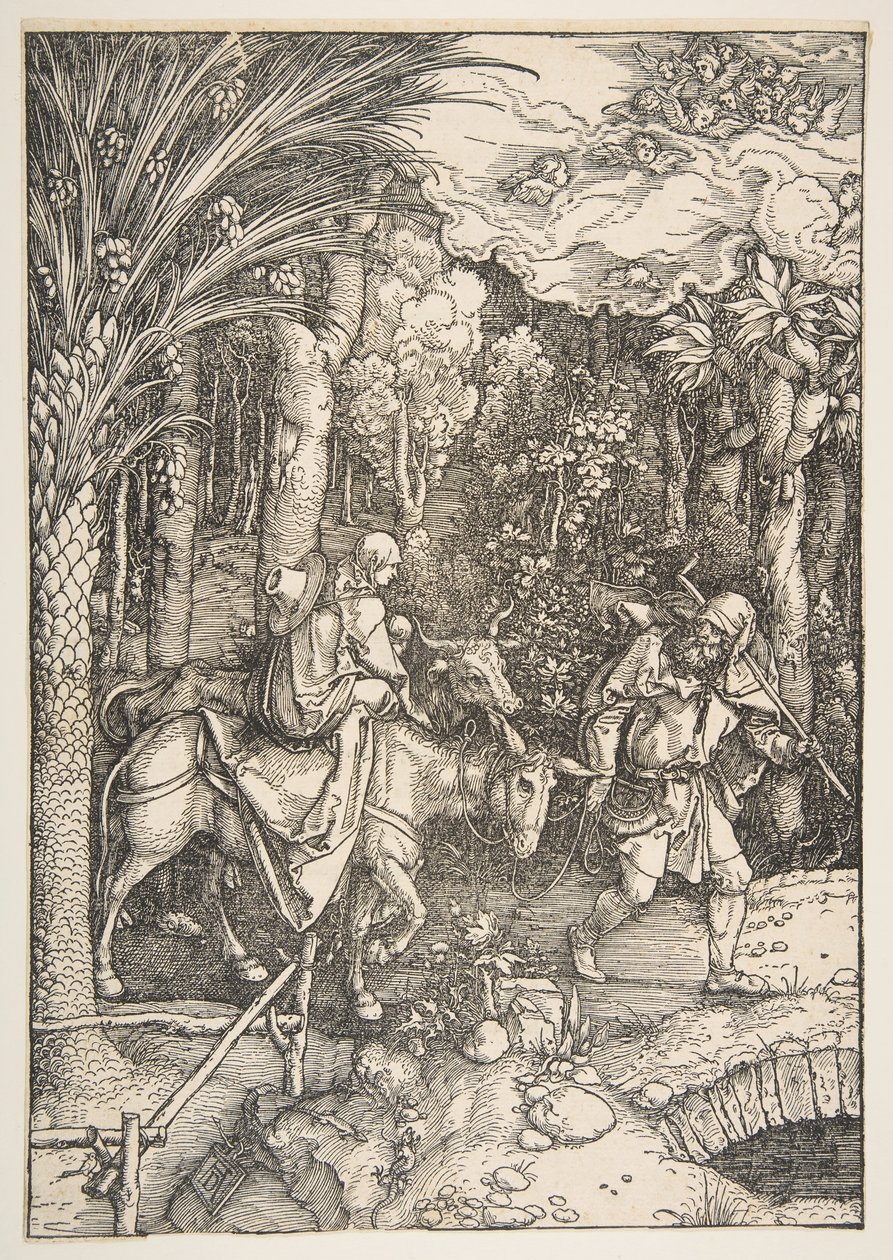 Ucieczka do Egiptu, z Żywotu Dziewicy, z wydania łacińskiego, 1511. autorstwa Albrecht Dürer