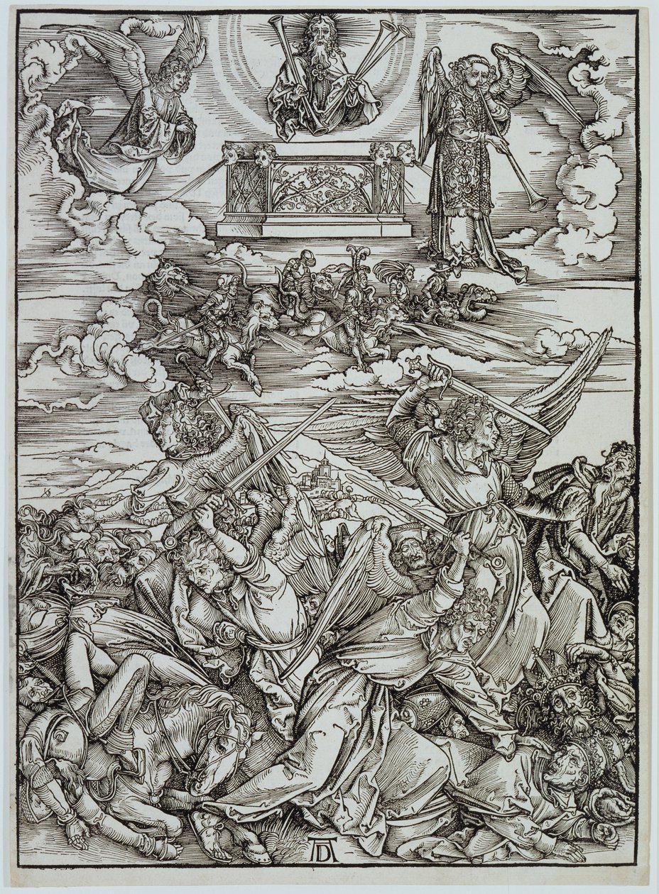 Czterej mszczący się aniołowie Eufratu, z cyklu „Apokalipsa” autorstwa Albrecht Dürer
