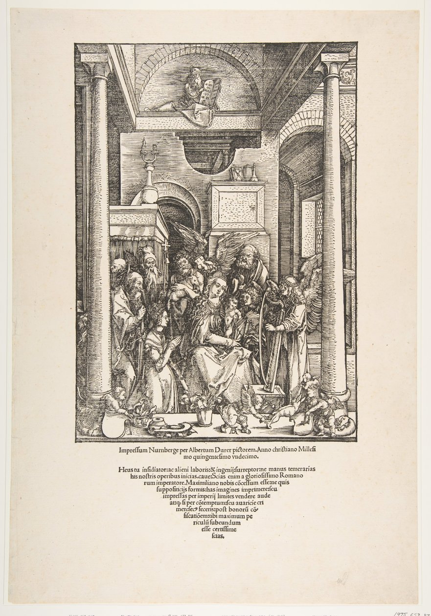 Gloryfikacja Dziewicy, z Żywotu Dziewicy, wydanie łacińskie, 1511, 1511. autorstwa Albrecht Dürer