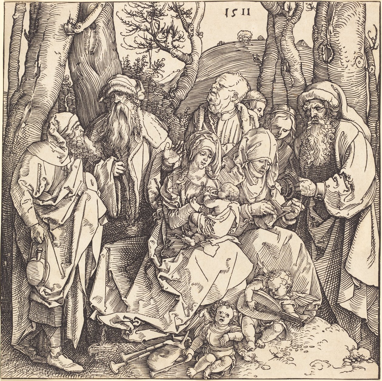 Święta Rodzina z dwoma muzykującymi aniołami autorstwa Albrecht Dürer