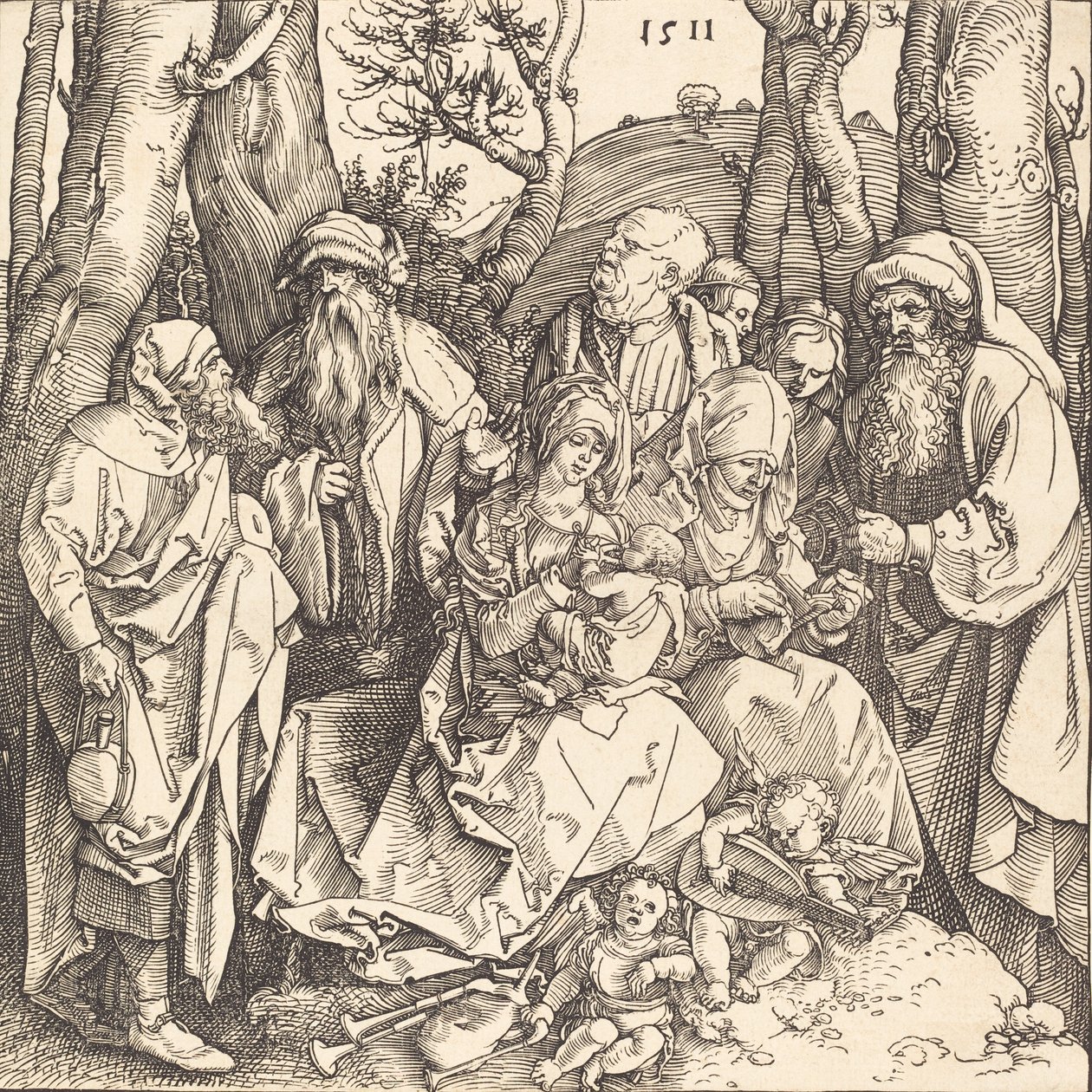 Święta Rodzina z Dwoma Aniołami Muzykantami, 1511. autorstwa Albrecht Dürer