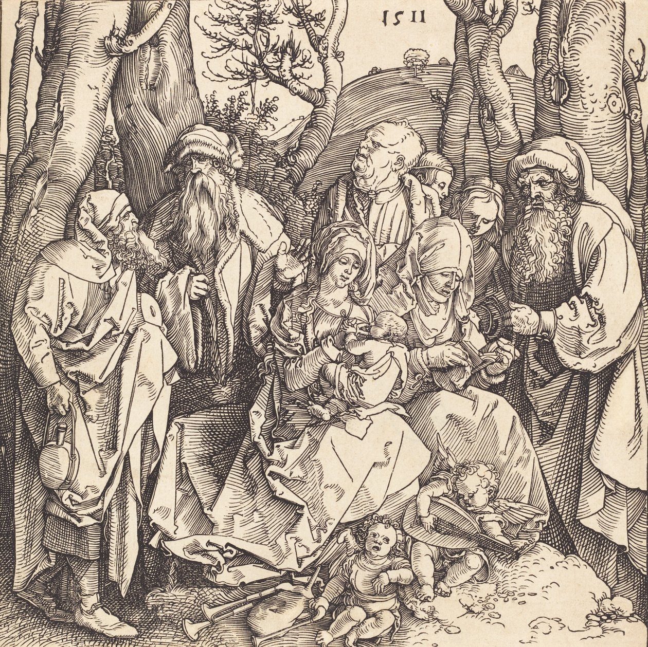 Święta Rodzina z Dwoma Aniołami Muzykantami, 1511. autorstwa Albrecht Dürer