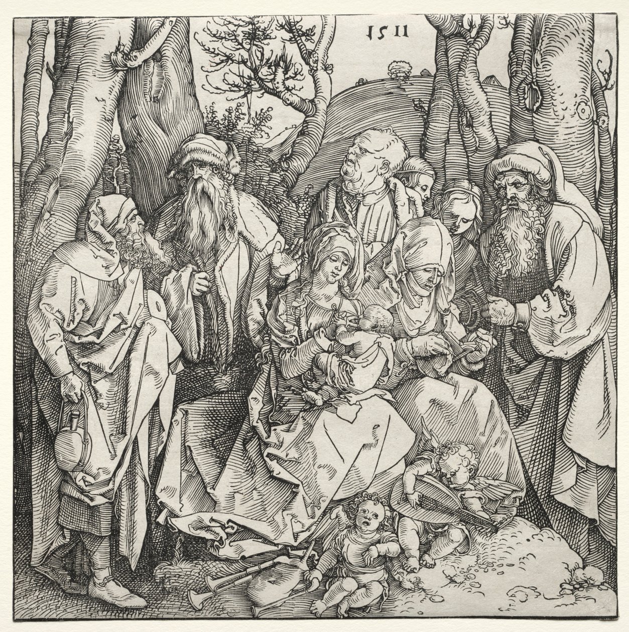 Święta Rodzina z Dwoma Aniołami Muzykami, 1511. autorstwa Albrecht Dürer