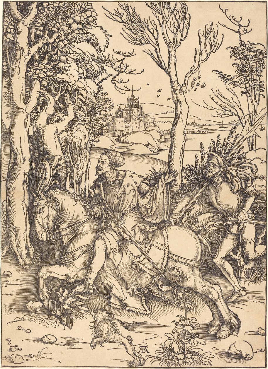 Rycerz na koniu i Lansquenet autorstwa Albrecht Dürer