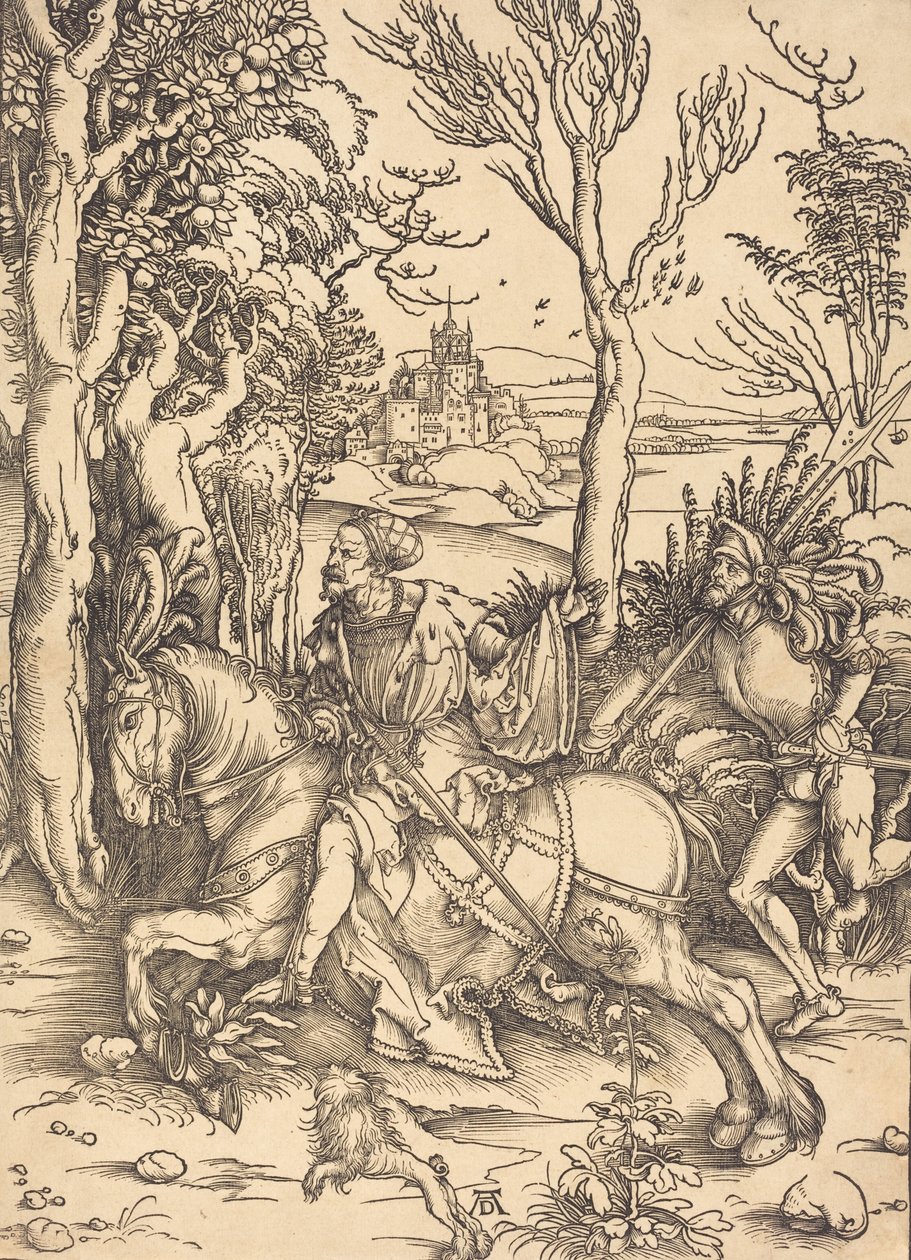Rycerz na koniu i Lansquenet, ok. 1930 r. 14961497. autorstwa Albrecht Dürer