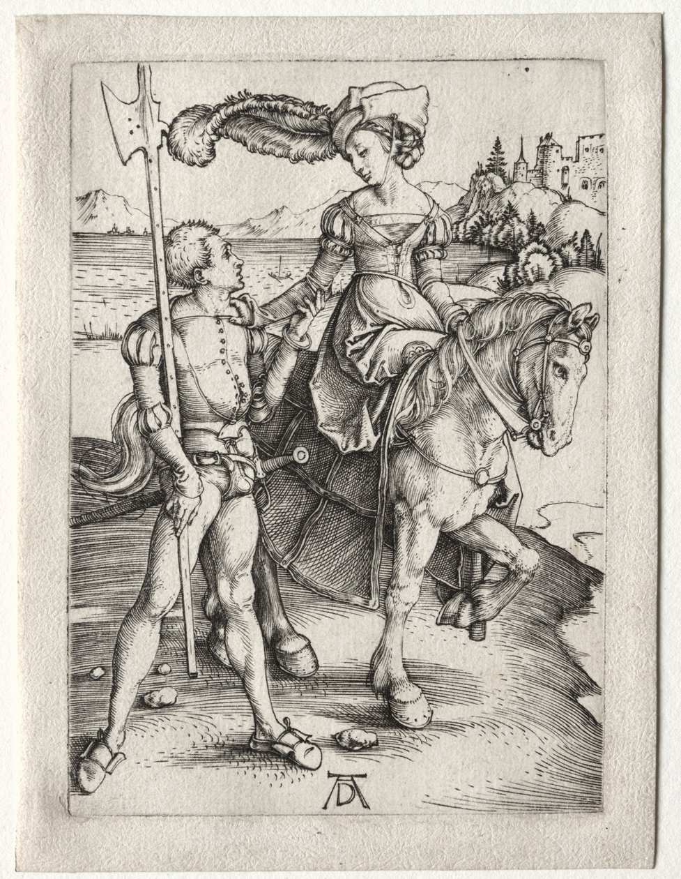 Jazda konna i Landsknecht, c. 1497. autorstwa Albrecht Dürer