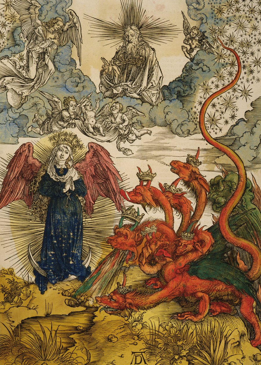 Pani słońca, 1498 (kolorowy drzeworyt) autorstwa Albrecht Dürer