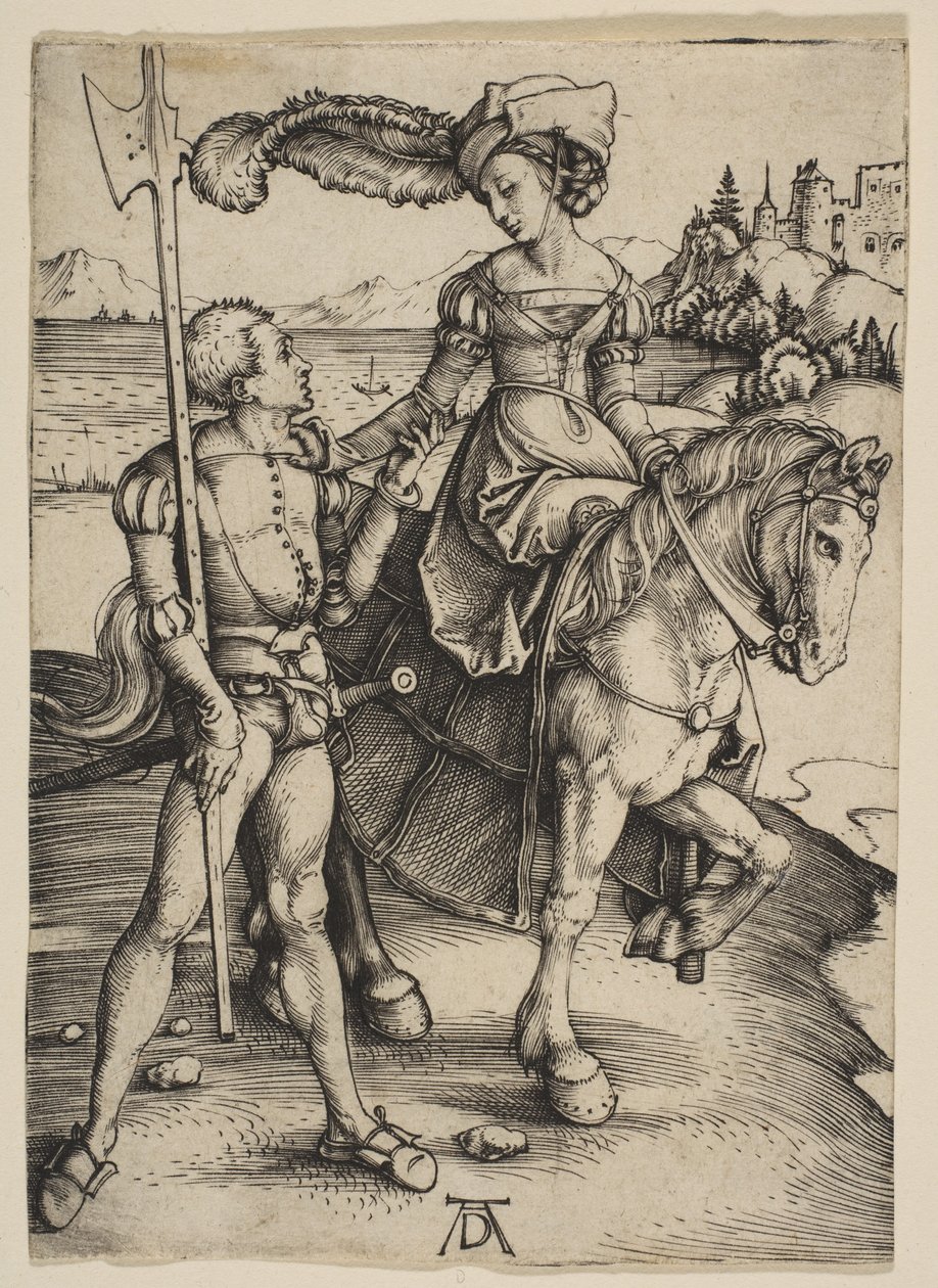 Dama na koniu i lansquenet autorstwa Albrecht Dürer