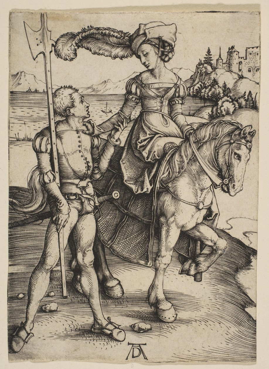 Dama na koniu i Lansquenet, ca. 1497. autorstwa Albrecht Dürer