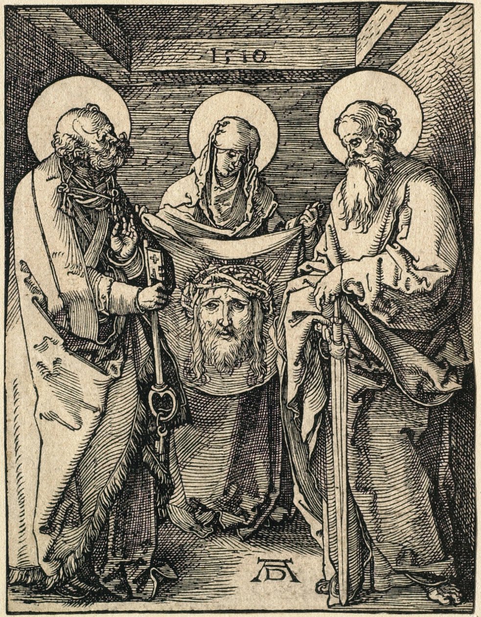 Mała Pasja: Weronika między świętymi Piotrem i Pawłem autorstwa Albrecht Dürer